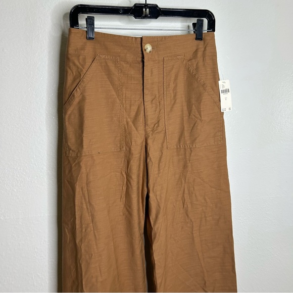 NWT Anthropologie Maeve Cropped Wide Leg Linen Blend Tan Brown Pant Size 6 - Picture 7 of 14